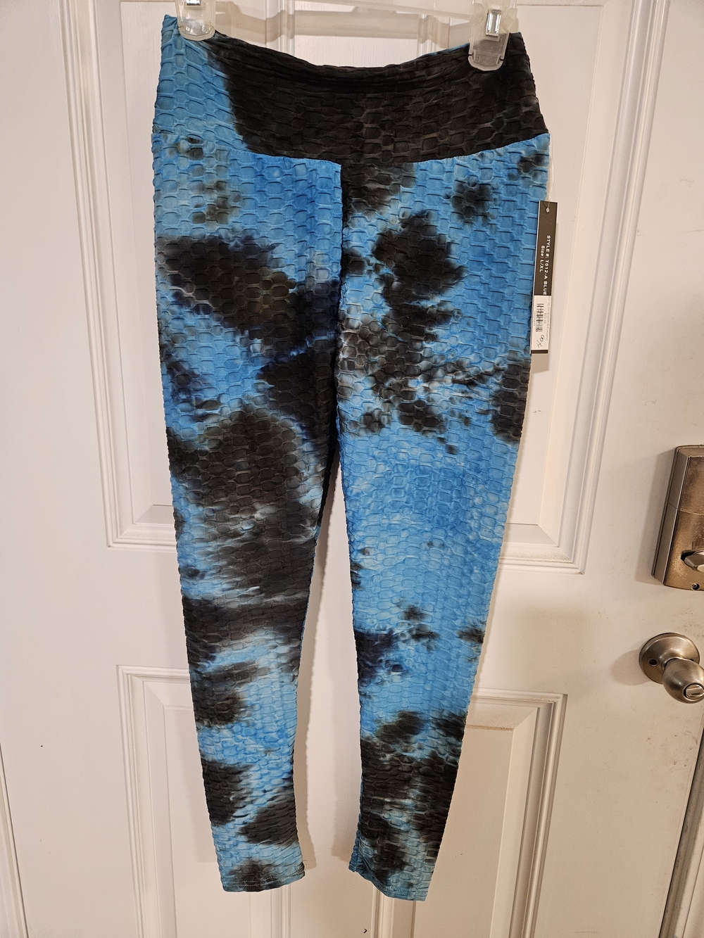 NWT New Mix Blue Tie Dye Brazilian Butt Lift Honeycomb Leggings Size L/XL